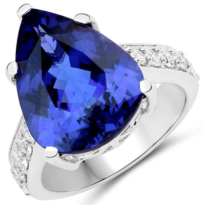Bague en Or Blanc 18K avec Tanzanite et Diamants Blancs de 11,40 Carats