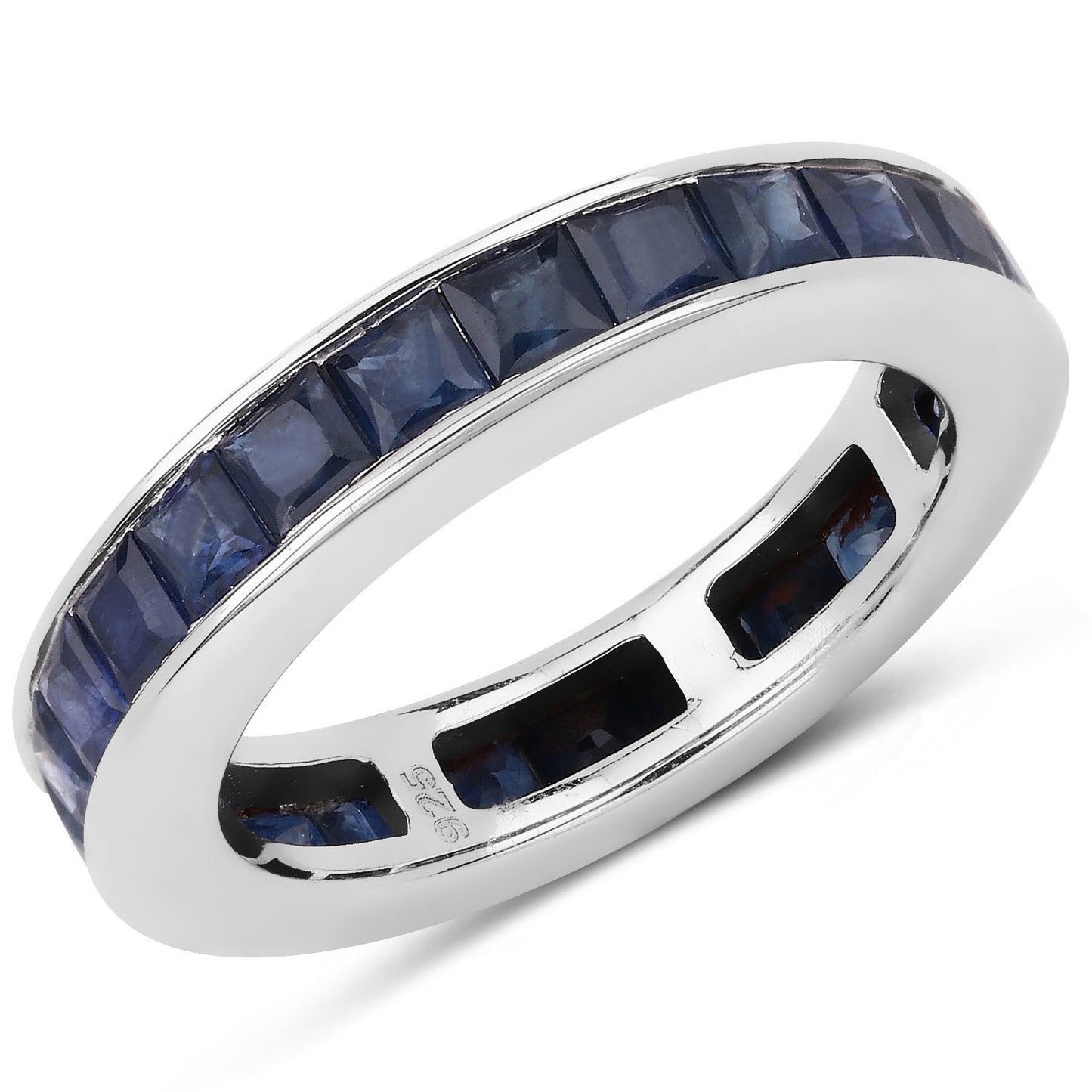 Bague de fiançailles en argent sterling avec saphir bleu véritable de 3,12 carats