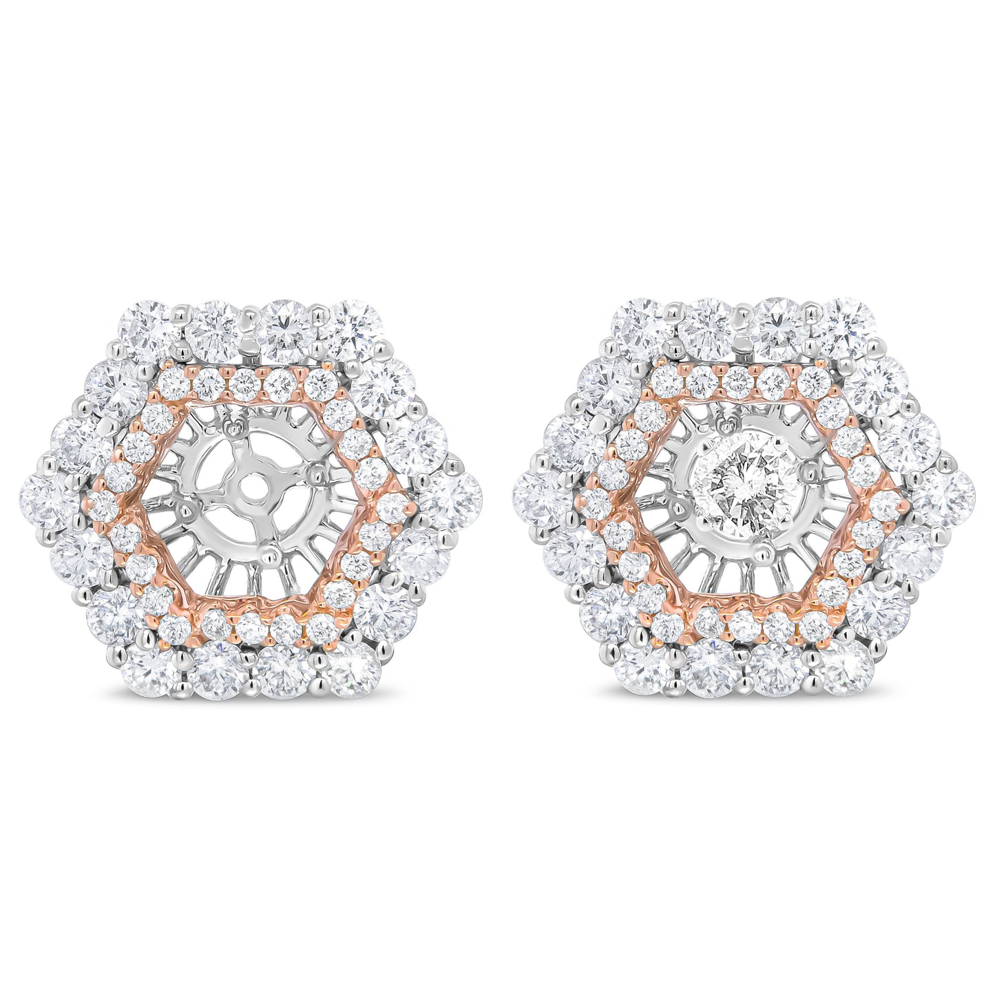 Chaqueta de Aretes Doble Halo de Diamantes en Oro Rosa y Blanco de 14K