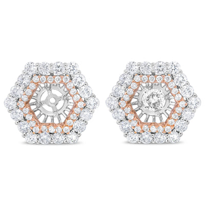 Chaqueta de Aretes Doble Halo de Diamantes en Oro Rosa y Blanco de 14K