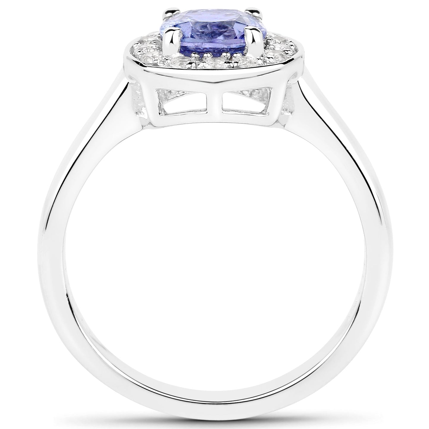 Bague en argent sterling avec tanzanite véritable de 1,51 carat et topaze blanche