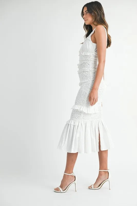 Vestido Midi de Sirena con Volantes y Fruncidos de P popcorn