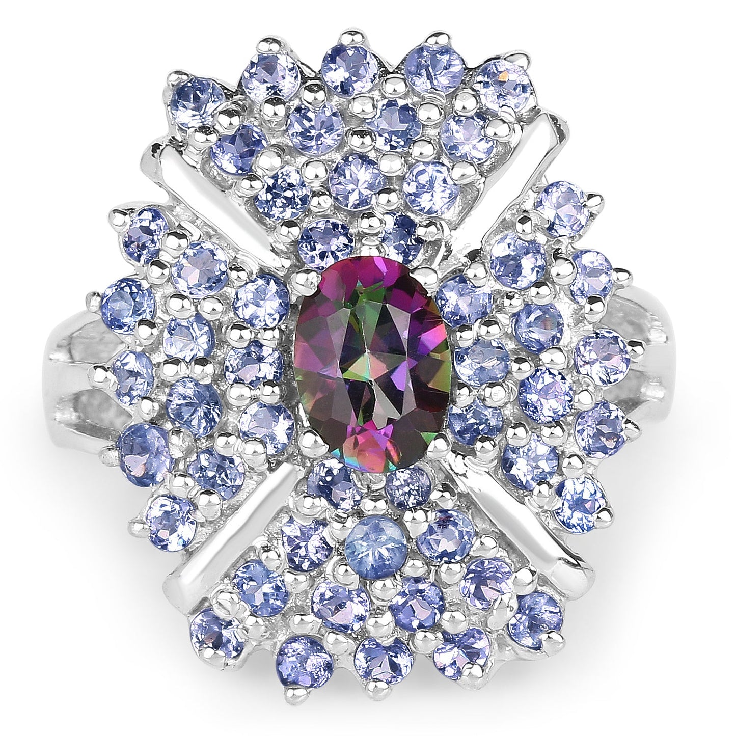 Bague en argent sterling avec topaze mystique de 2,86 carats et tanzanite