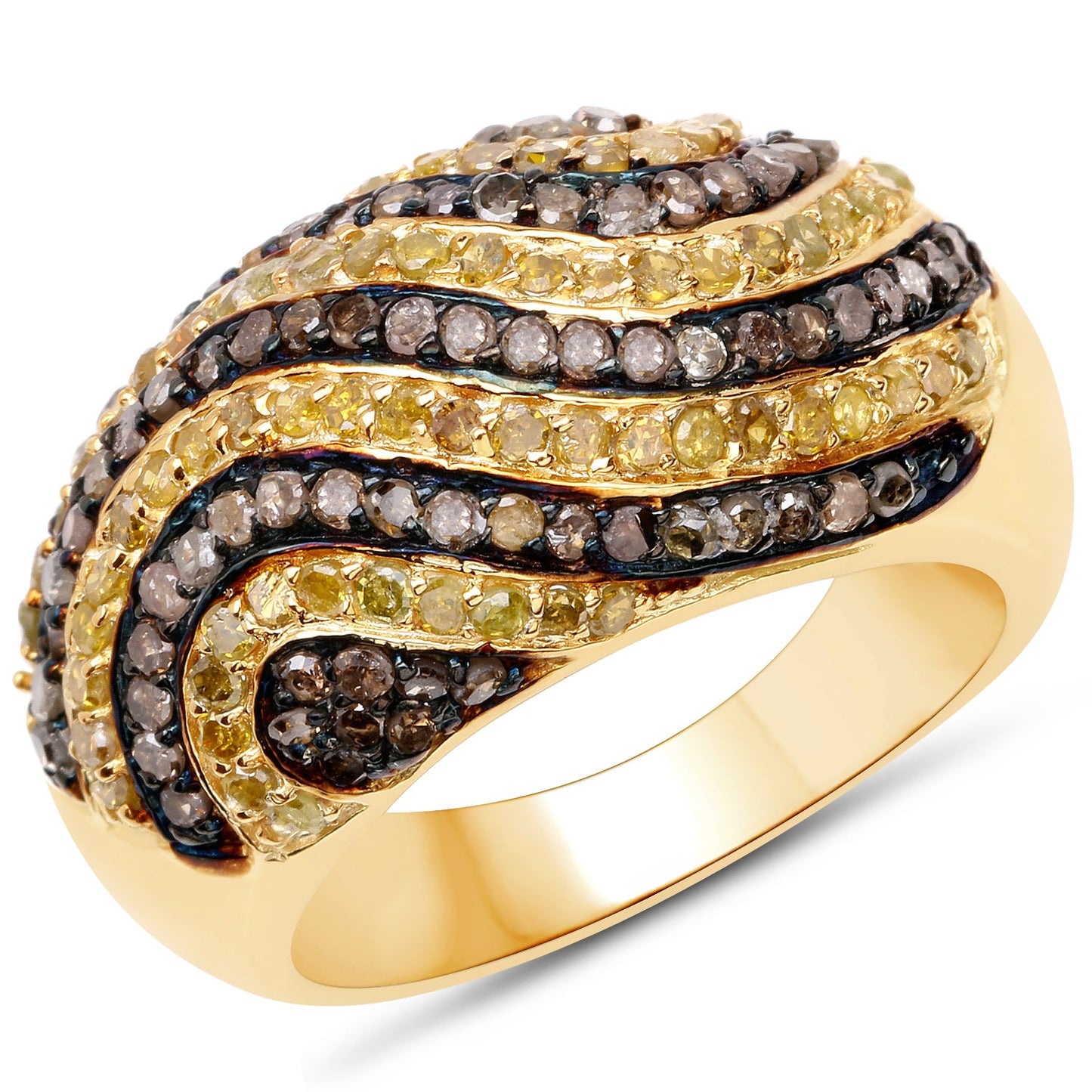 Bague en or jaune plaqué 14K avec diamants champagne et jaunes