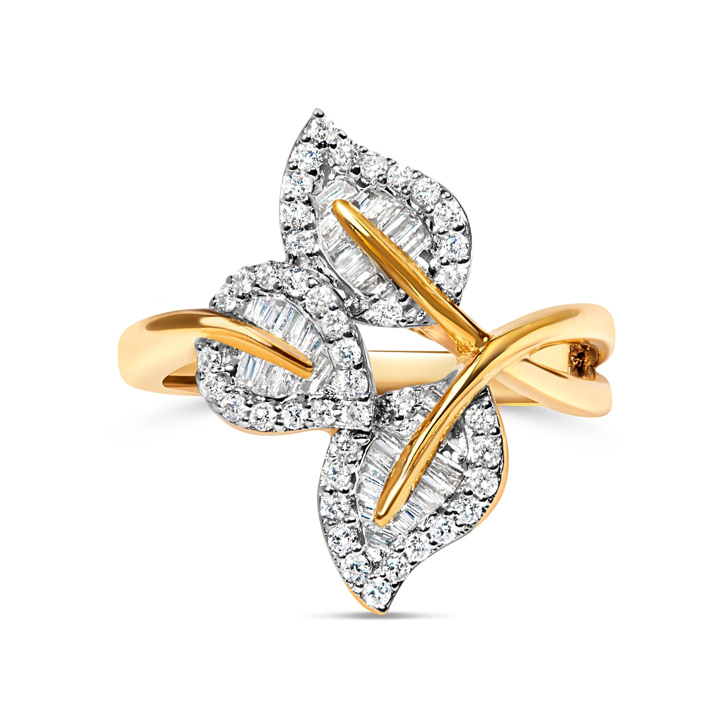 Anillo de Diamante de Triple Hoja Baño de Oro Amarillo de 18K - Talla 5