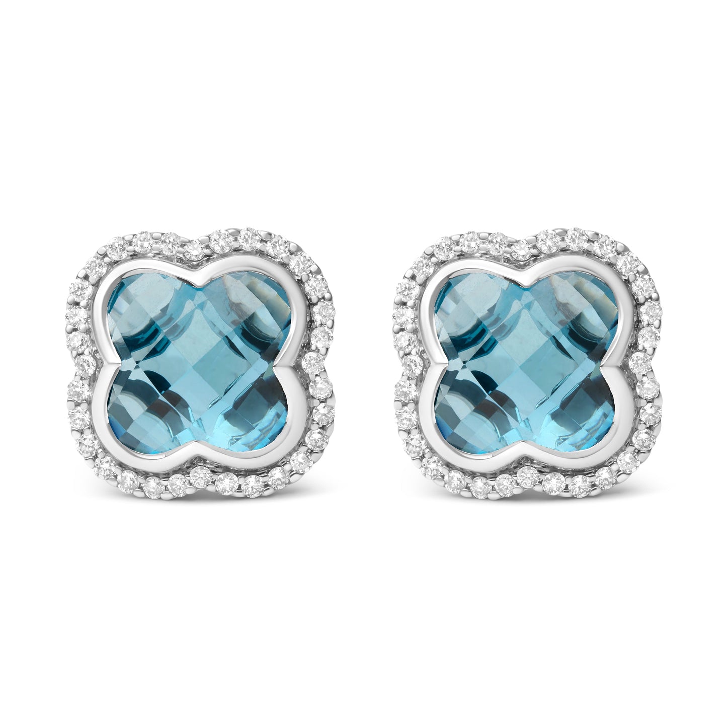 Boucles d'oreilles à clover-cut en topaze bleue de Londres en or blanc 18K