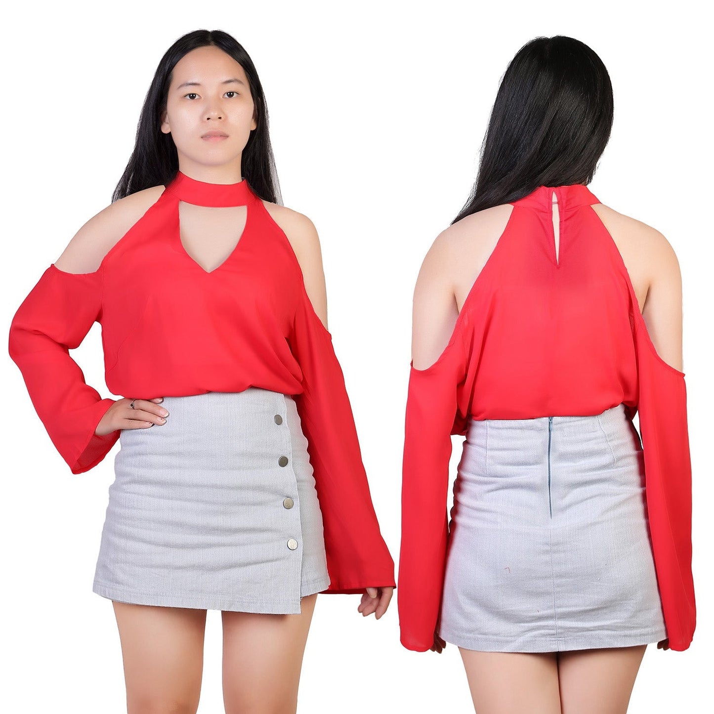 Women's Off The Shoulder V-Neck Blouse - Elegant Summer Top