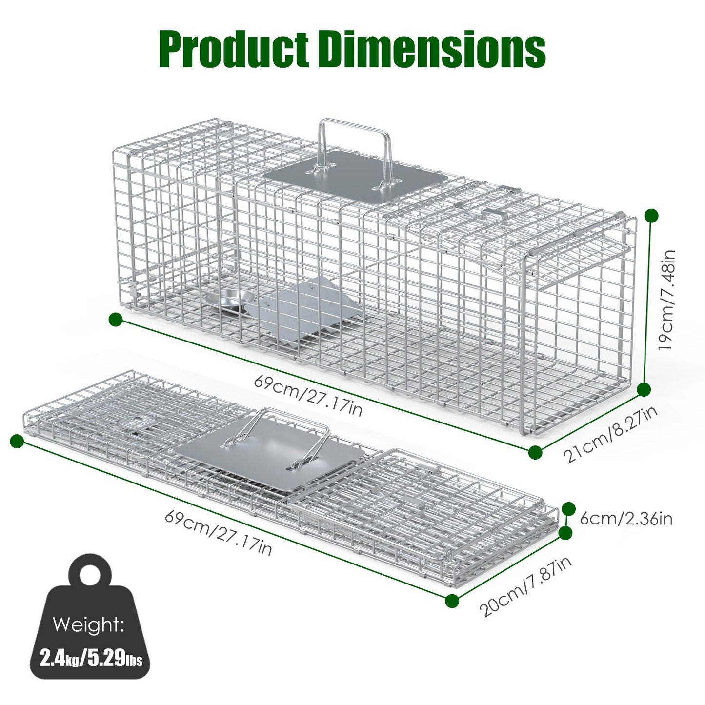 Trampa Humana para Animales Vivos - 27x7.5x8in Trampa de Acero Plegable