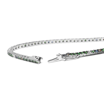 Pulsera de tenis multicolor de oro blanco de 18 quilates con diamantes y piedras preciosas