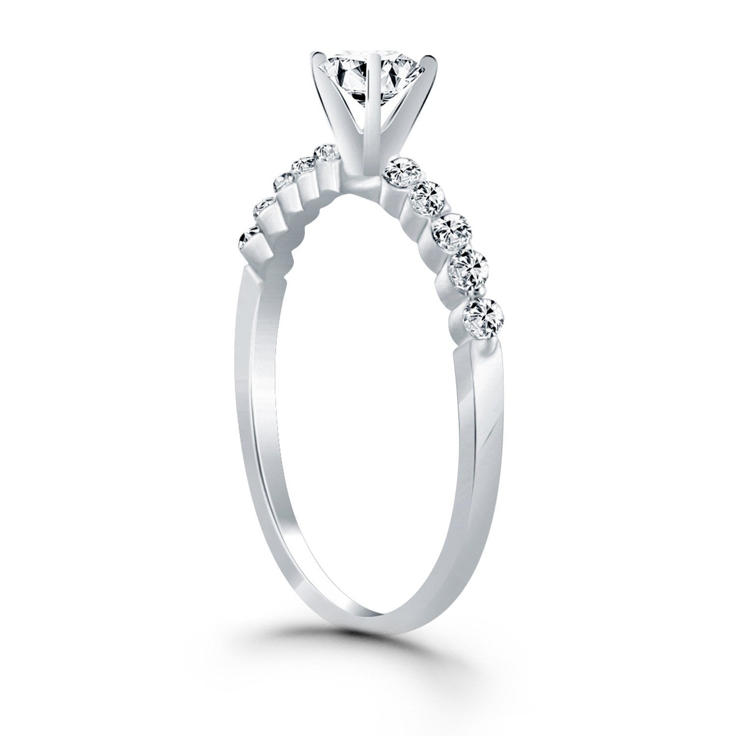 14k White Gold Diamond Engagement Ring with Prong Accents