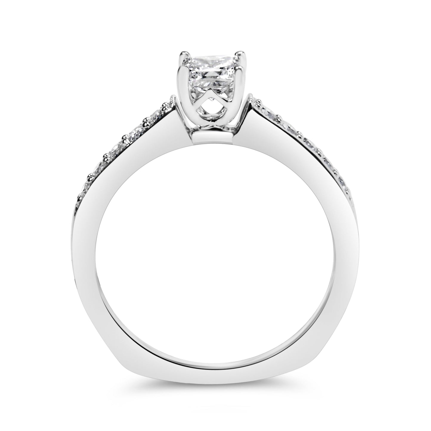 Anillo de Compromiso de Diamante Cortado Princesa en Oro Blanco de 14K - Talla 7
