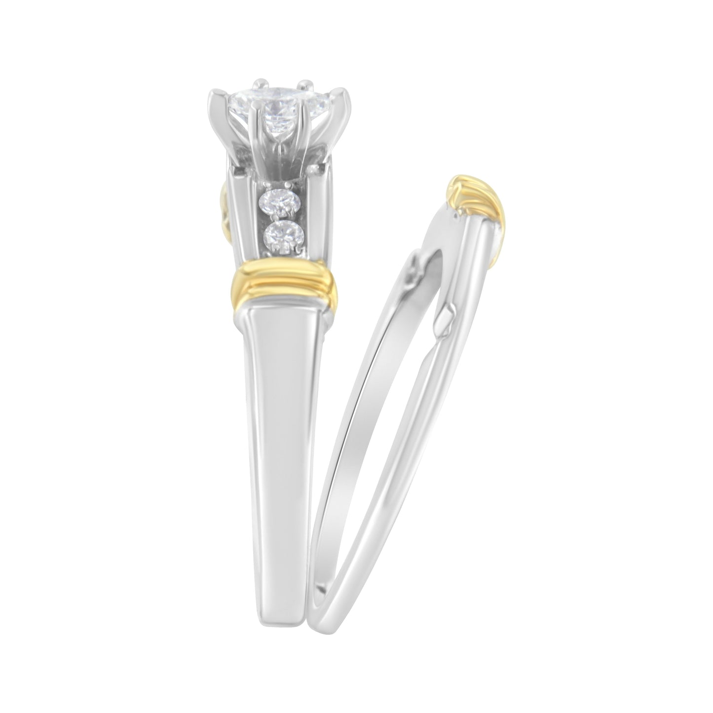 Conjunto de Anillo de Compromiso de Diamante Marquise en Oro Amarillo y Blanco de 14K - Talla 7