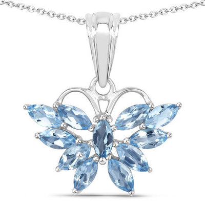 1.76 Carat Genuine Swiss Blue Topaz Pendant in Sterling Silver