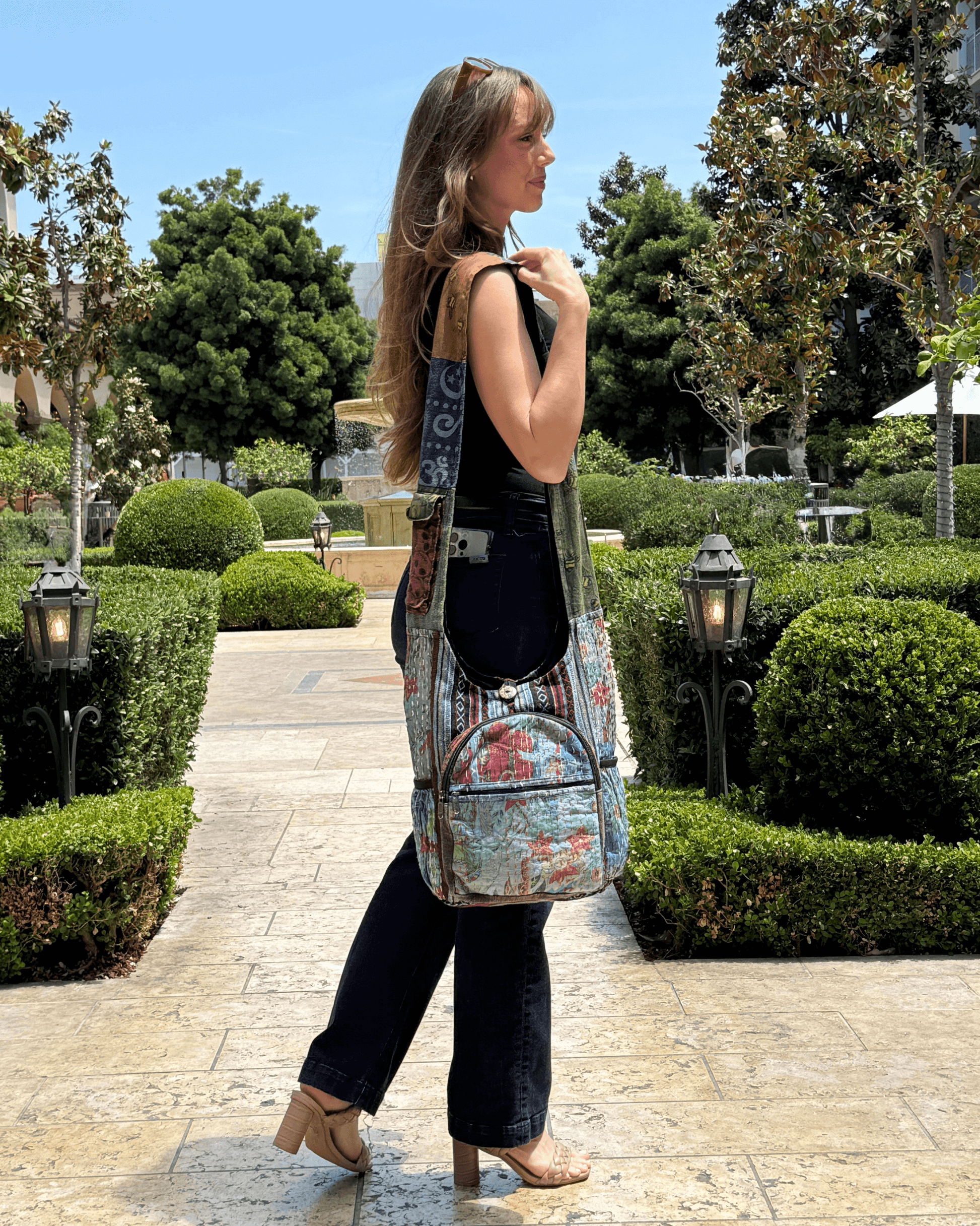 Kathmandu Collection Vintage Patchwork Hobo Bag with Water Bottle Pockets - Korvel