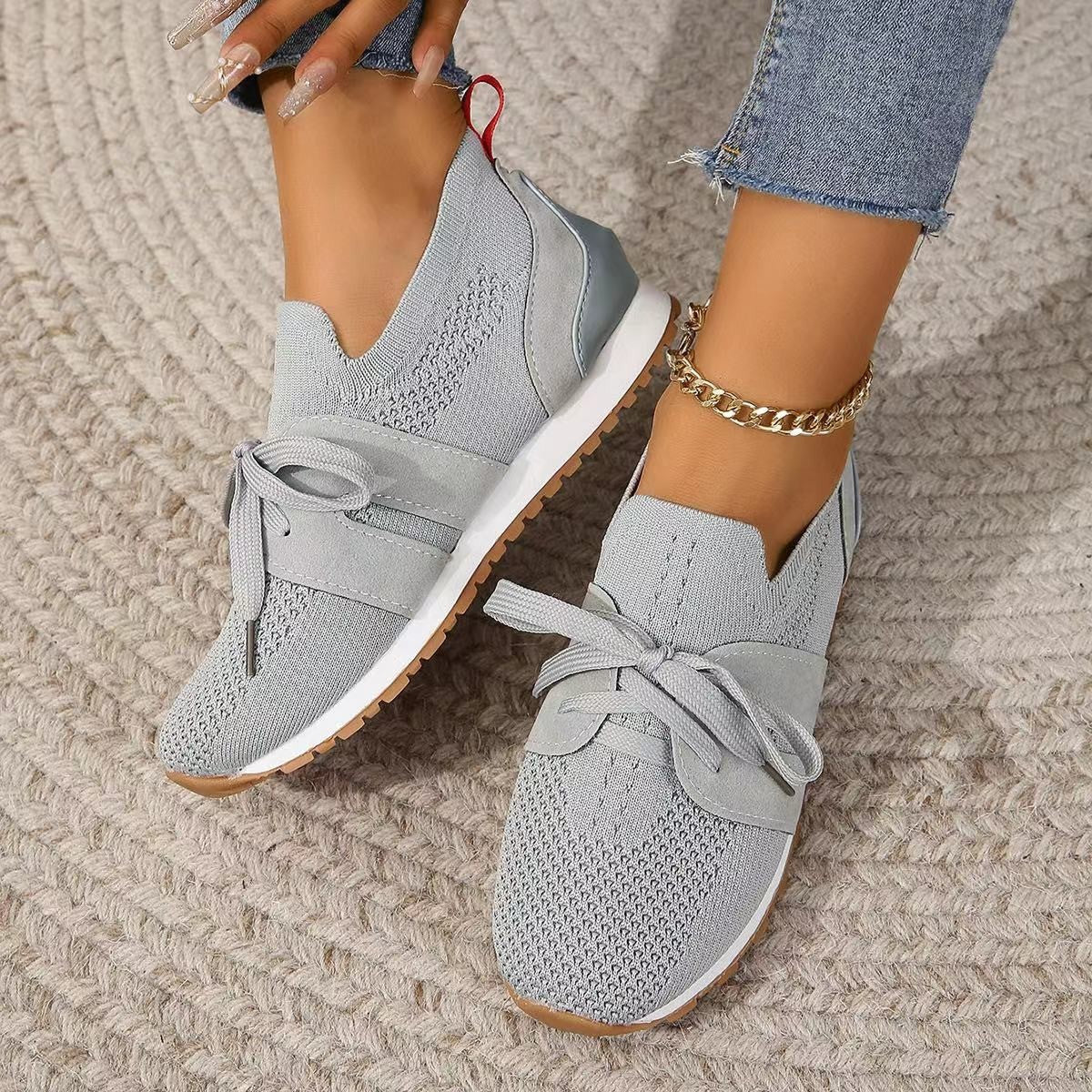Lace Up Mesh Flats for Women - Breathable Casual Wedges