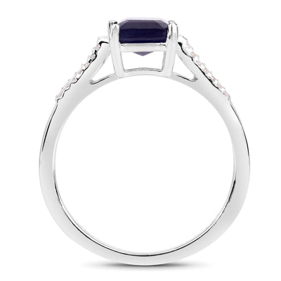 Bague en Argent Sterling avec Saphir Rempli de Verre de 3,07 Carats et Zircon Blanc