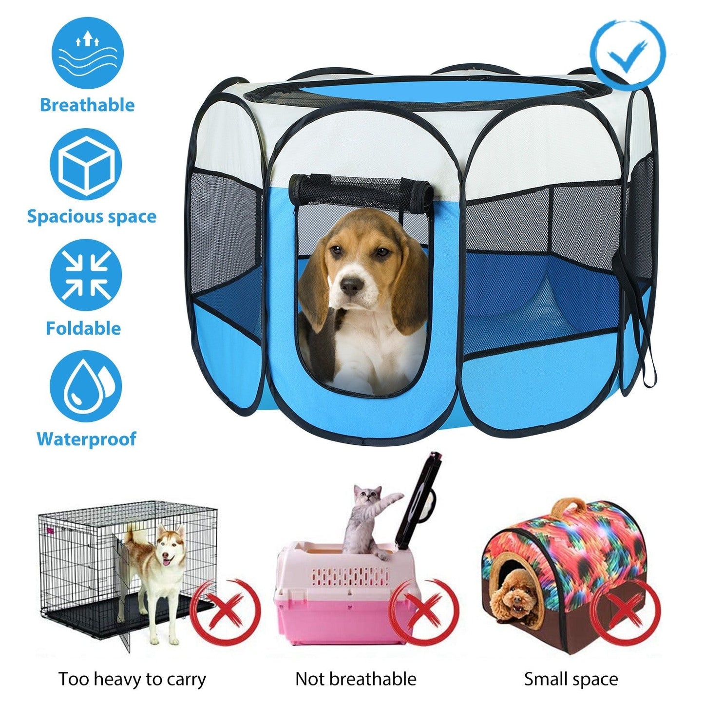 Portable Foldable Pet Tent Exercise Pen with Zippered Top