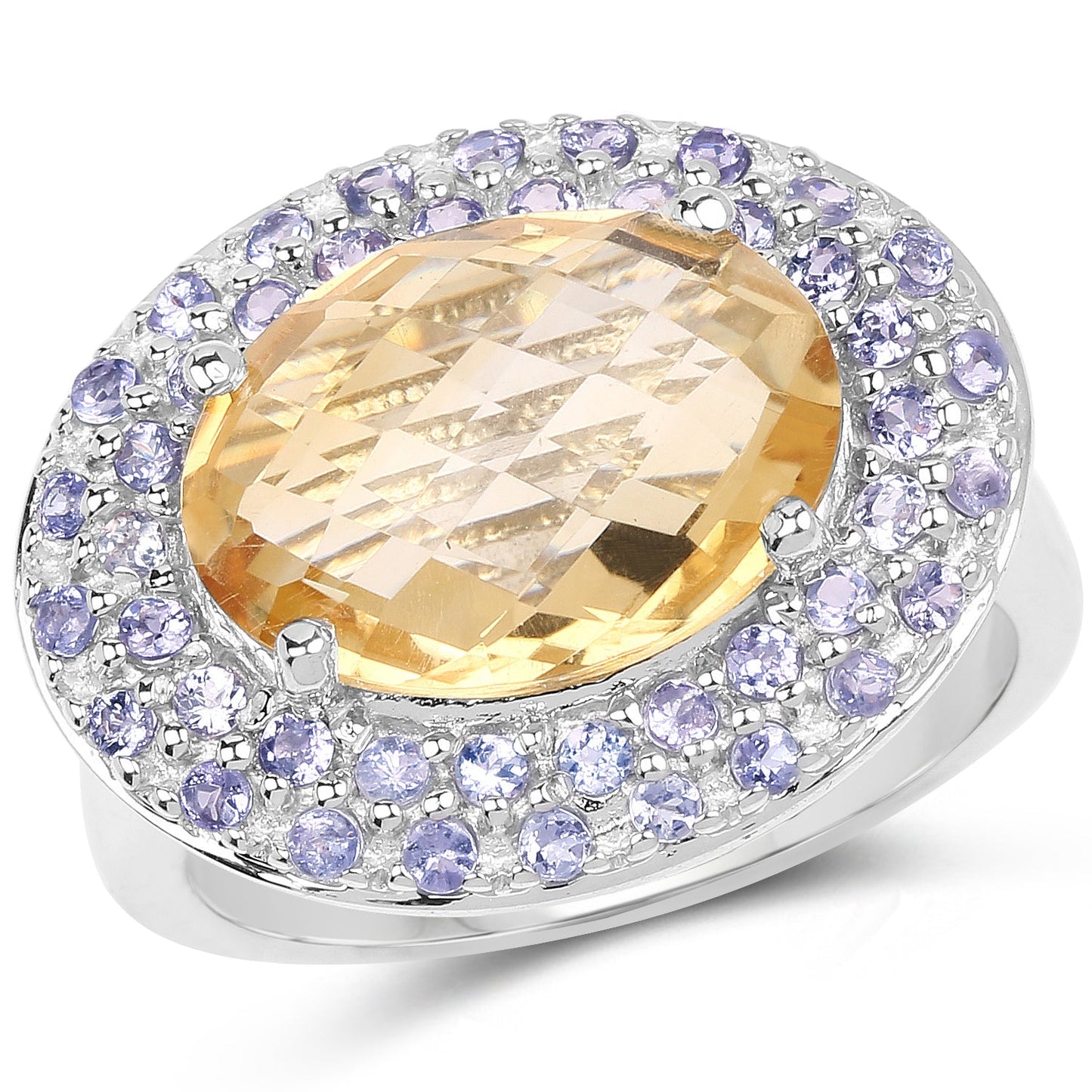 5.78 Carat Genuine Citrine and Tanzanite Sterling Silver Ring