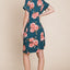 Vestido corto de camiseta con cuello redondo floral y bolsillos para mujeres
