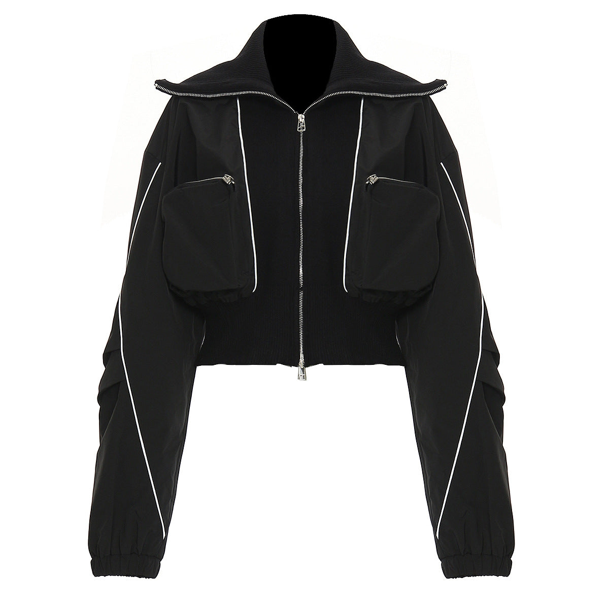 Womens Casual Bomber Jacket with Zippered Pockets