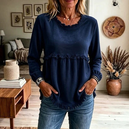 Haut Femme à Manches Amples en Dentelle et Patchwork