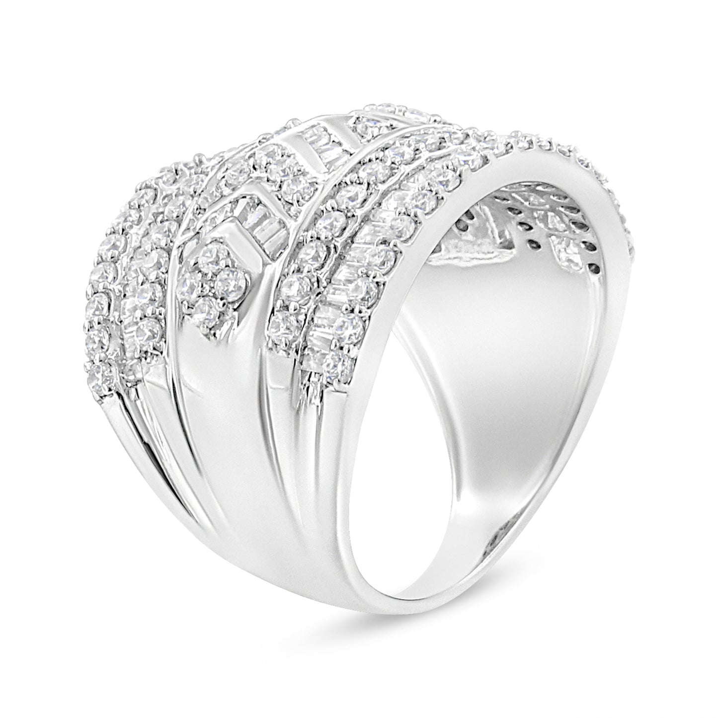.925 Sterling Silver Multi-Row Diamond Edge Ring Band - Size 7