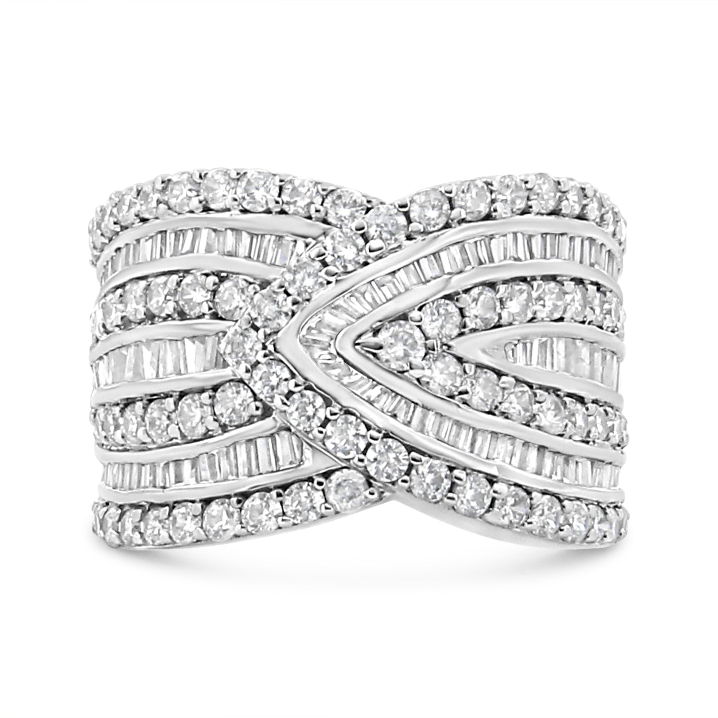 .925 Sterling Silver Diamond Multi Row Overlay Band Ring - Size 7