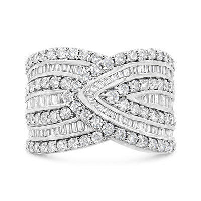 Bague en Argent Sterling .925 avec Diamants à Plusieurs Rangées - Taille 7