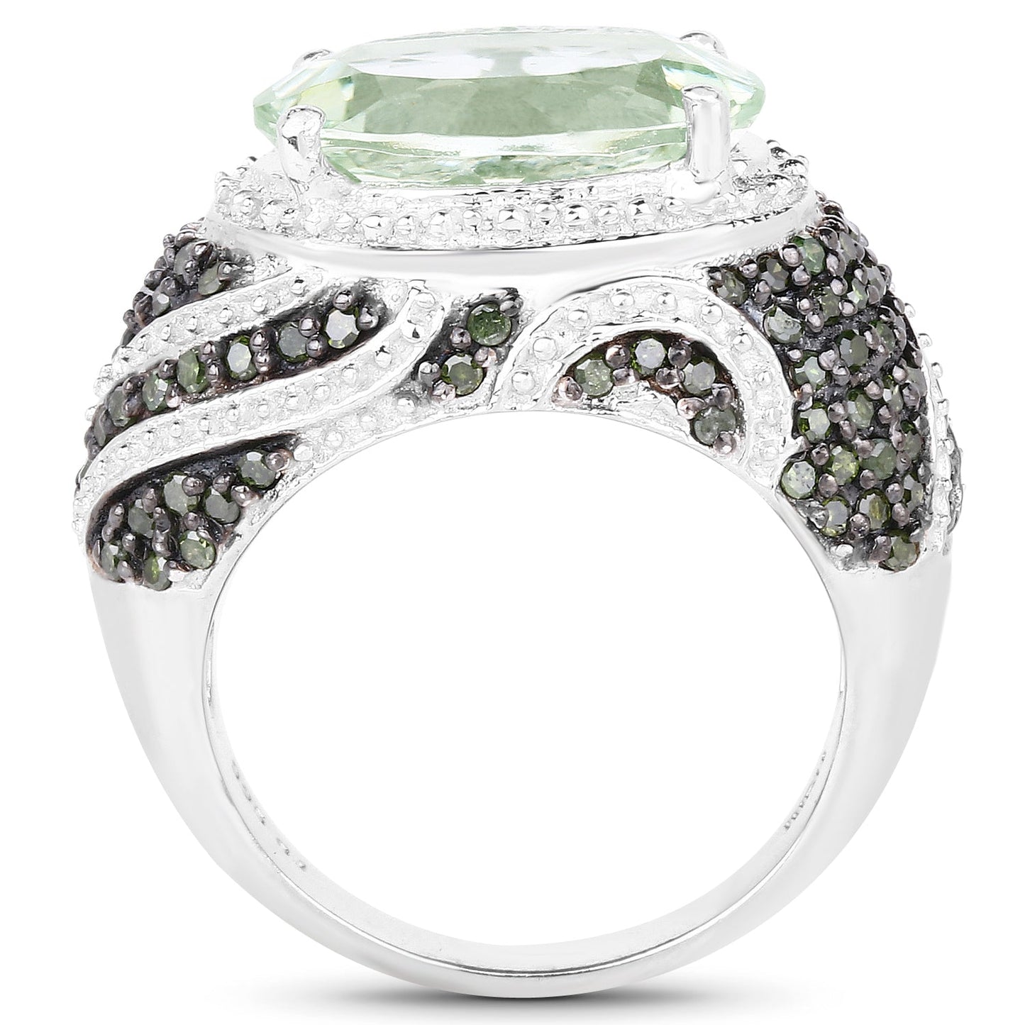 Anillo de Plata Esterlina con Amatista Verde y Diamantes de 5.98 Quilates