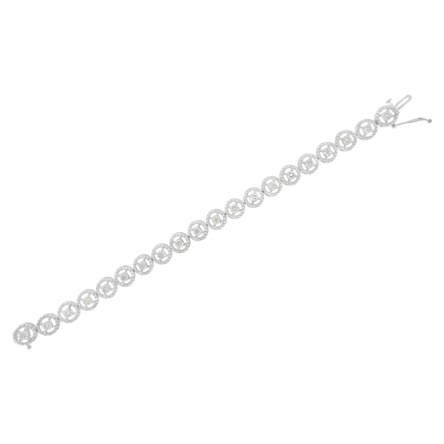 .925 Sterling Silver Diamond Nested Circle Bracelet - 7" Fashion Link