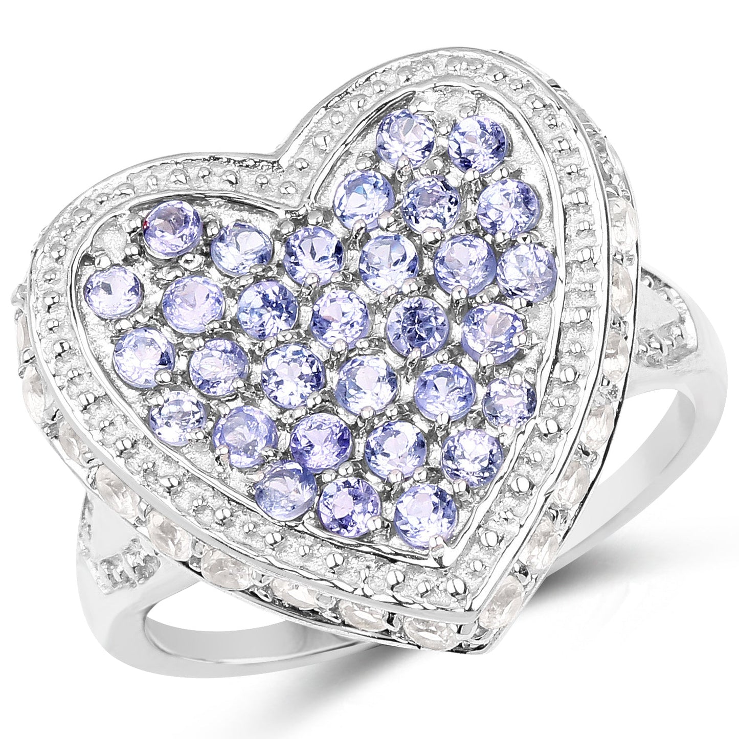 1.81 Carat Genuine Tanzanite and White Topaz Sterling Silver Ring