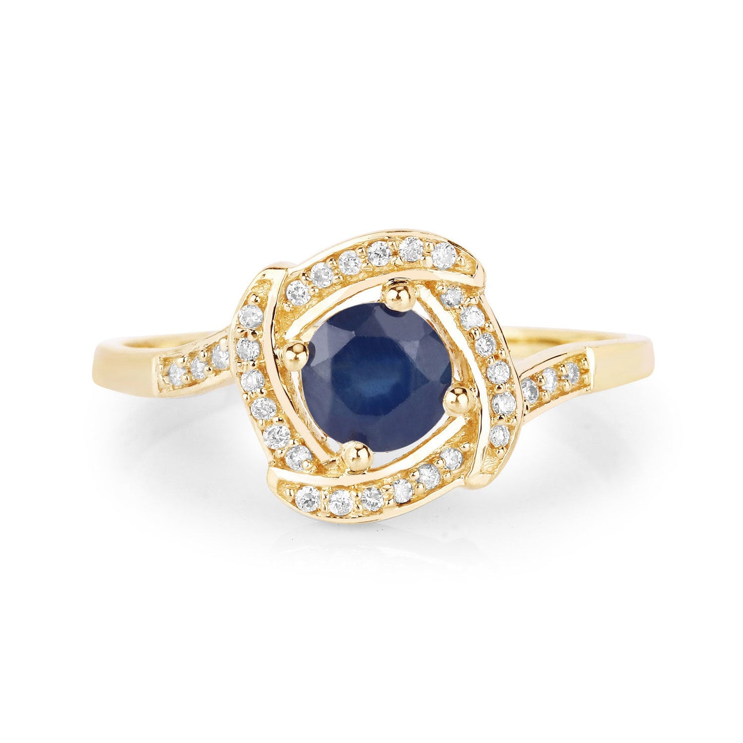 Anillo de Compromiso de Zafiro Azul y Diamante de 0.73 Quilates en Oro Amarillo de 14K