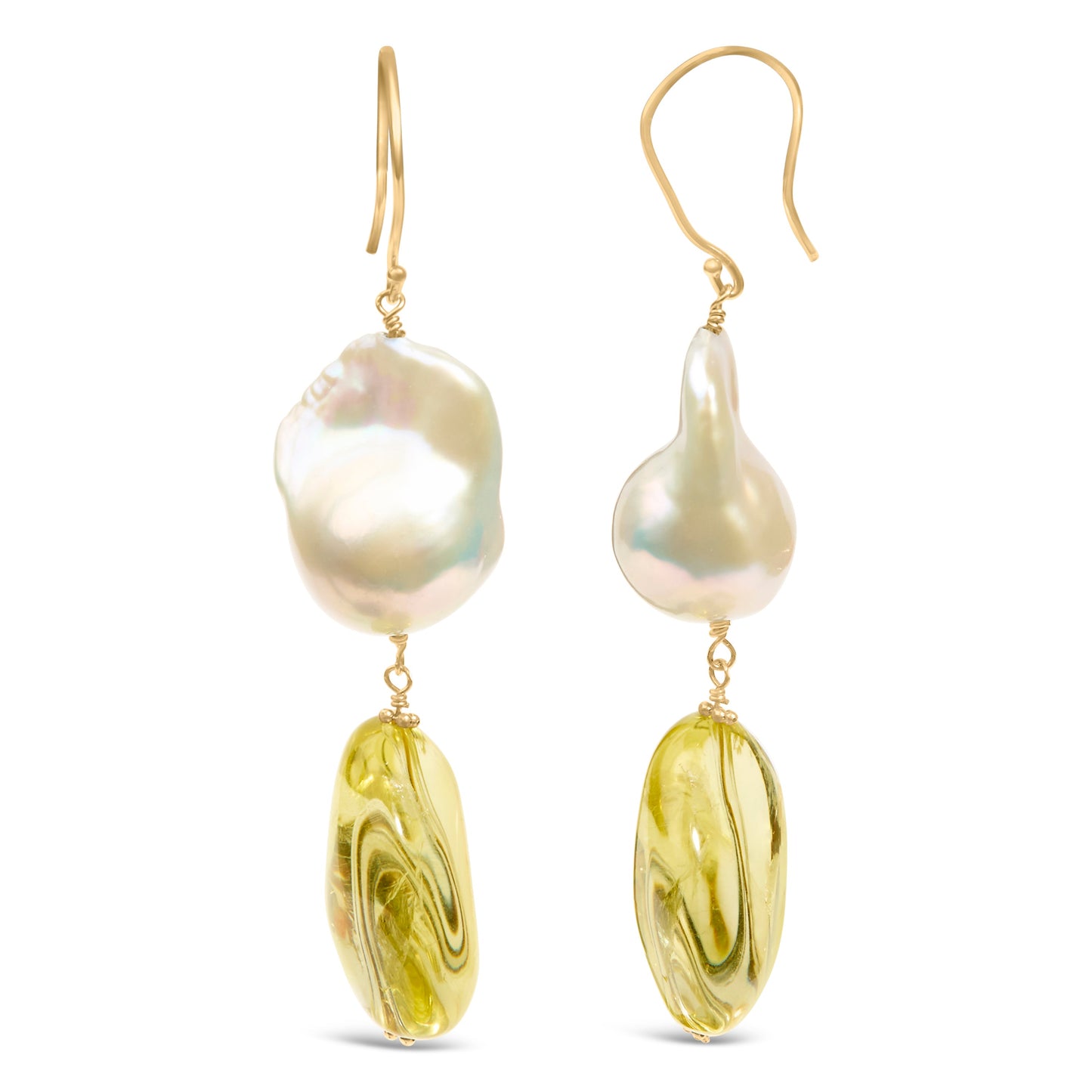 14K Yellow Gold Citrine and Baroque Pearl Drop Earrings