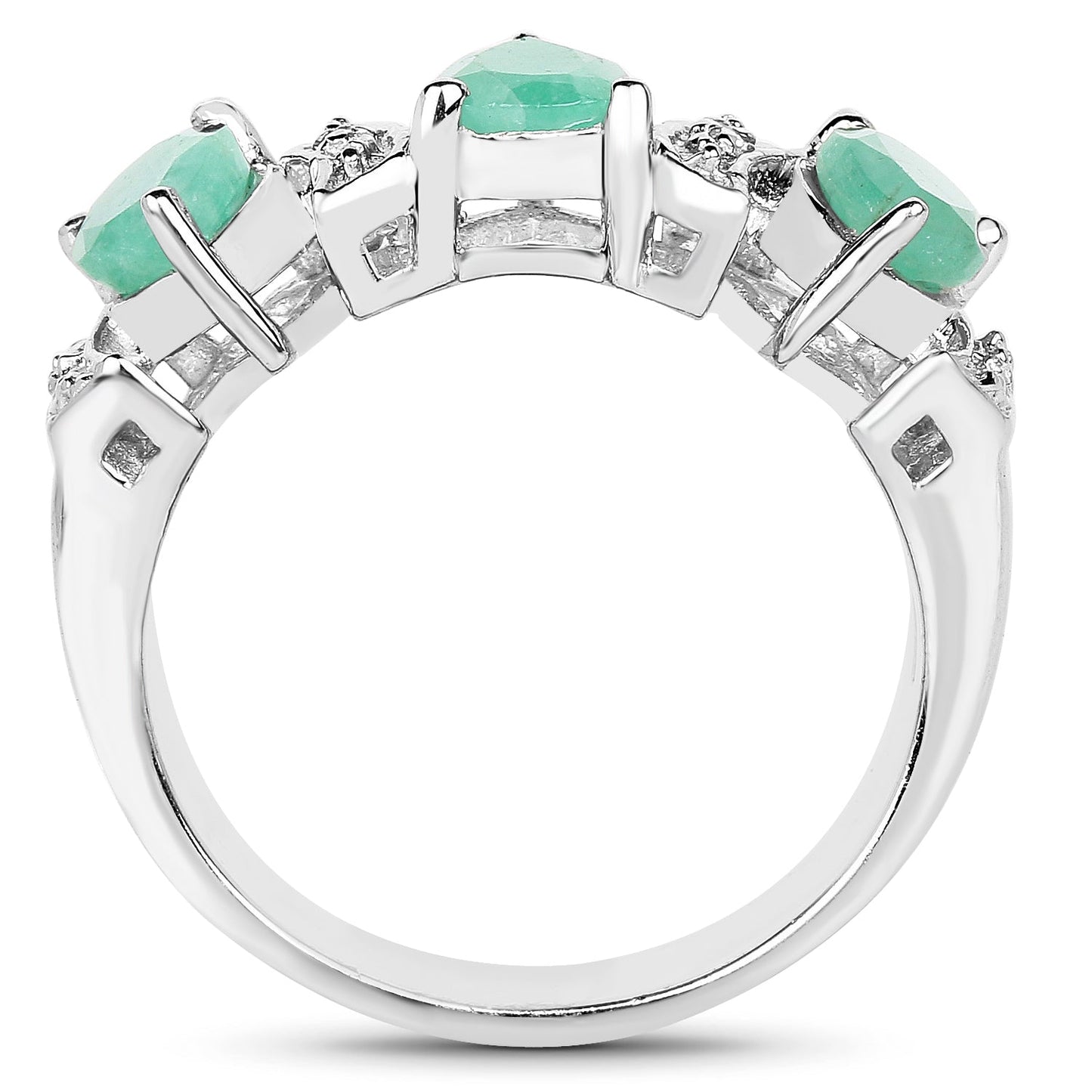 1.87 Carat Genuine Emerald and White Topaz Sterling Silver Ring