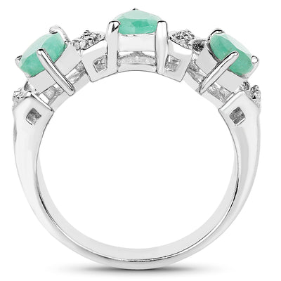 1.87 Carat Genuine Emerald and White Topaz Sterling Silver Ring