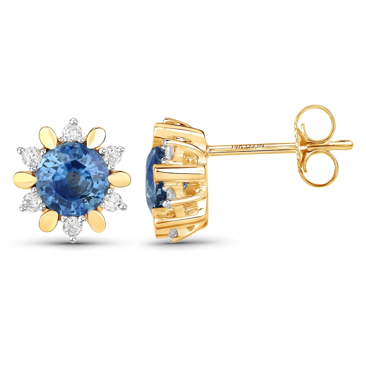 Pendientes de oro de 14K con zafiros azules genuinos y diamantes de 1.87 quilates