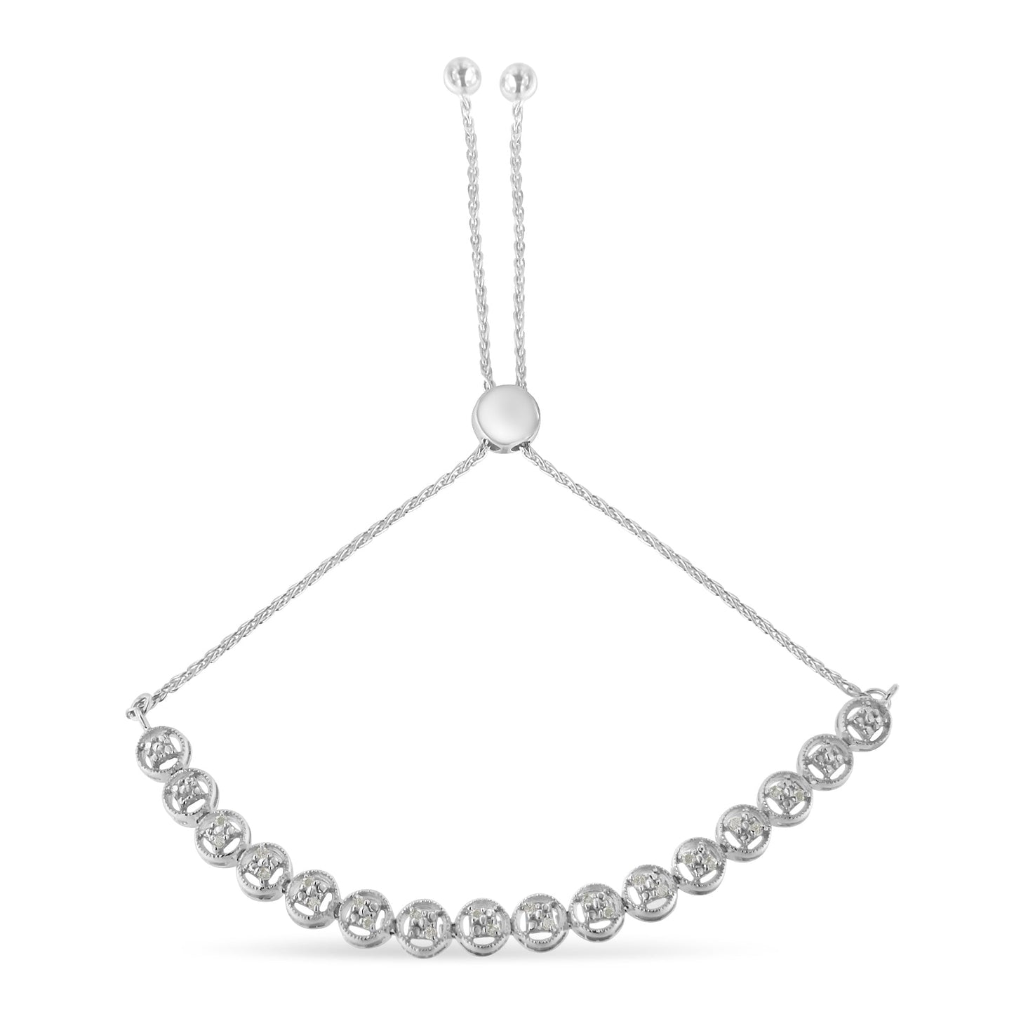 Pulsera Bolo de Diamante Cortado Redondo de Plata Esterlina .925