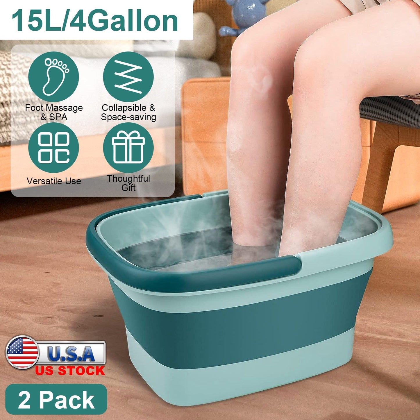 Bañera de pies plegable con rodillos de masaje - 2 paquetes