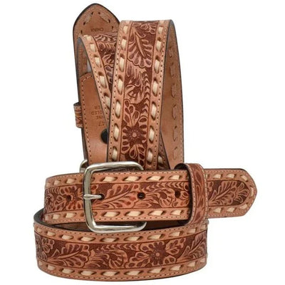 Handcrafted Natural Leather Tooled Belt for Kids - Korvel