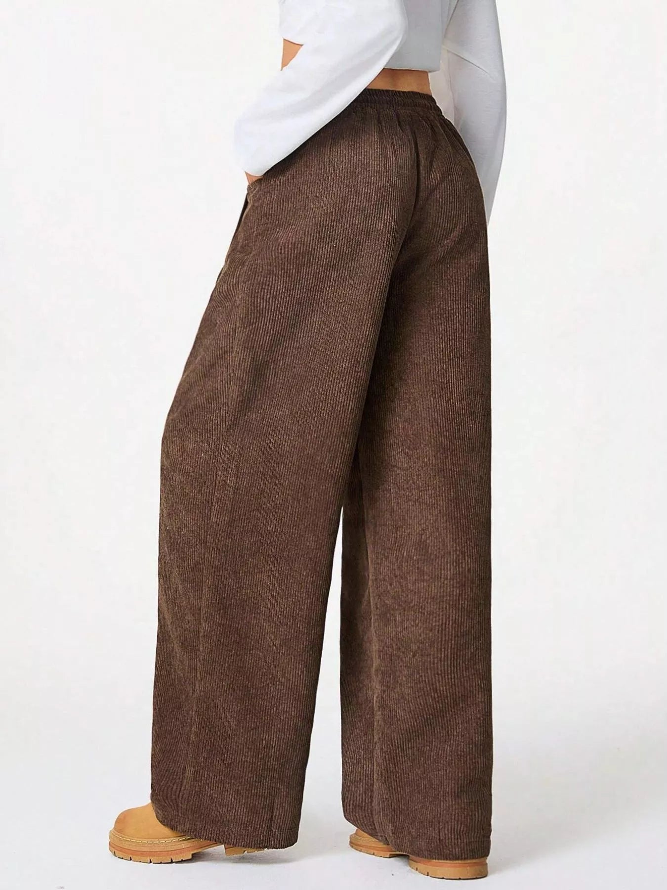 Pantalons en velours côtelé à taille élastique et jambes larges