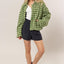 Elegante Chaqueta de Botones de Cuadros de Tweed Verde
