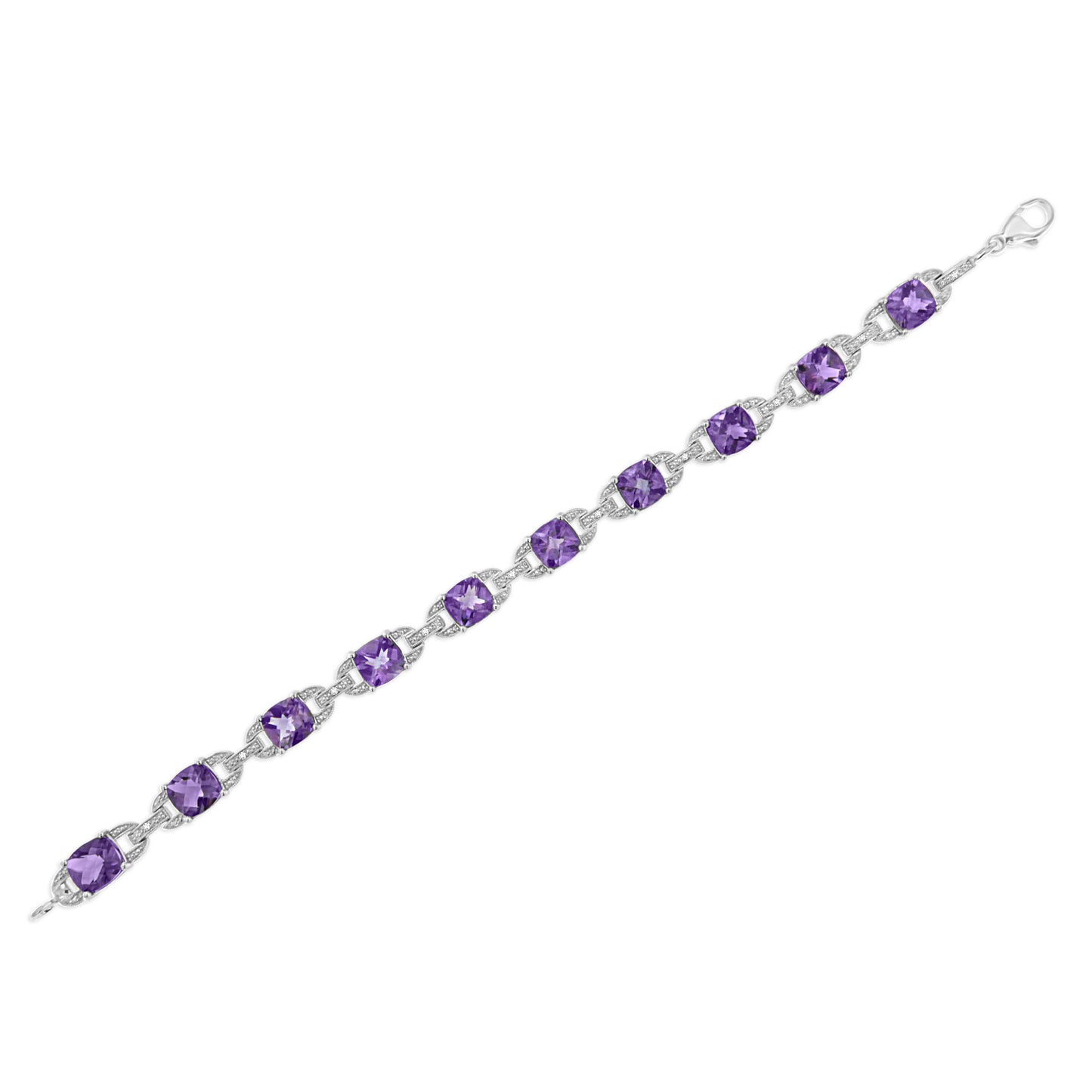 Bracelet de tennis en argent sterling .925 avec améthystes et diamants - Taille 7
