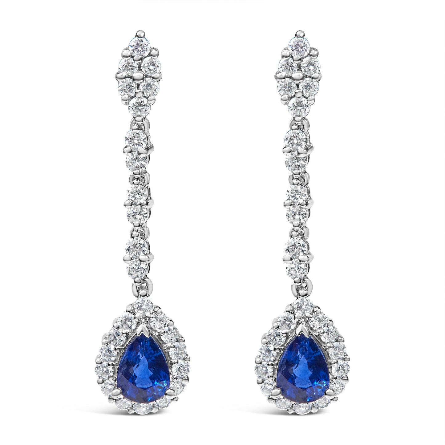 18K White Gold Diamond & Blue Sapphire Drop Earrings