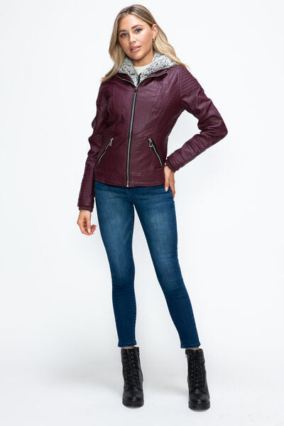 Veste à couches à double fermeture éclair pour femmes, chaude et élégante, avec capuche en fausse fo