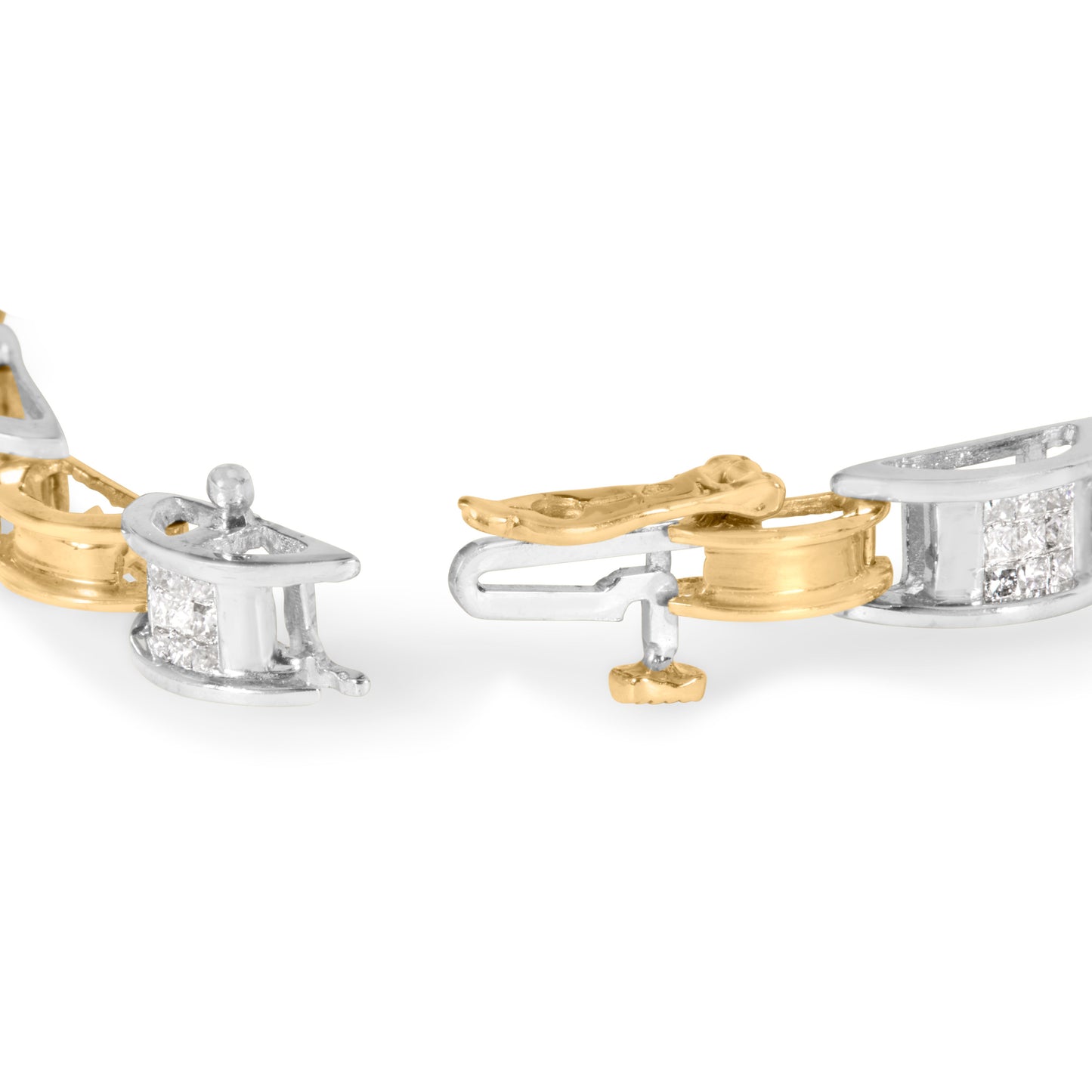 Pulsera de eslabones de diamantes en corte princesa de oro bicolor de 14K