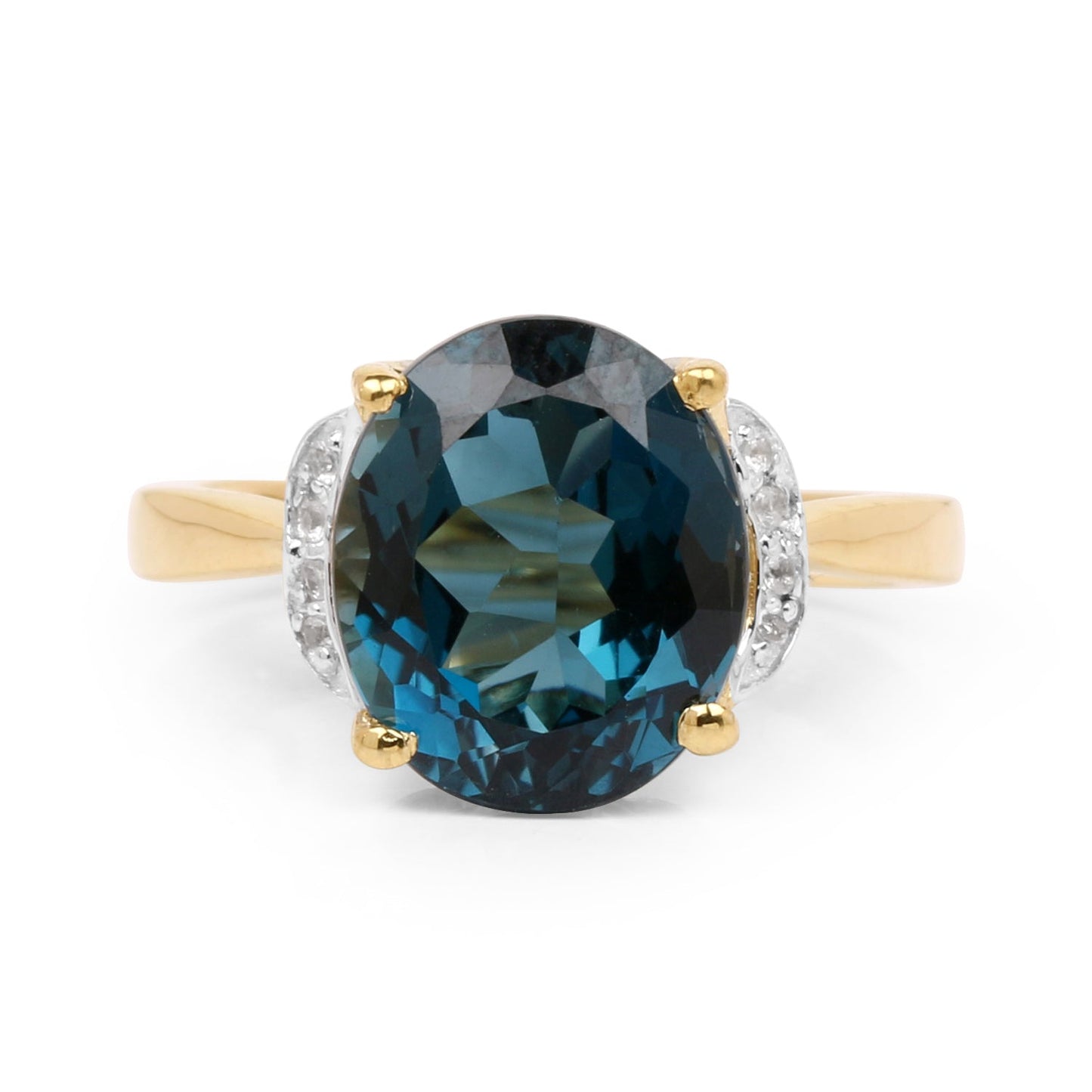 Bague en Topaze Bleue de Londres et Diamants Plaquée Or Jaune 14K