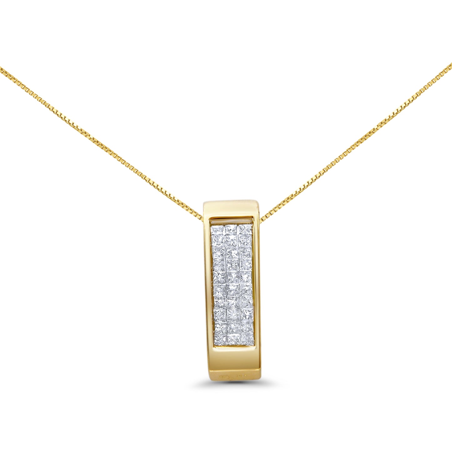 Collar con colgante vertical de diamante de corte princesa en oro amarillo de 14 quilates