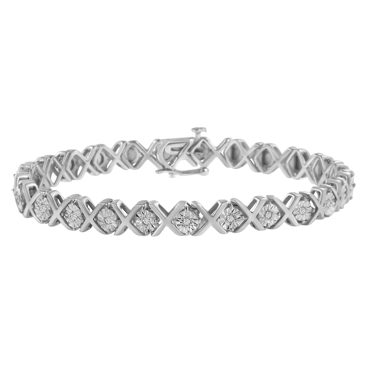 Pulsera de tenis con diamantes en corte redondo "X" de plata esterlina .925 - 7.25"