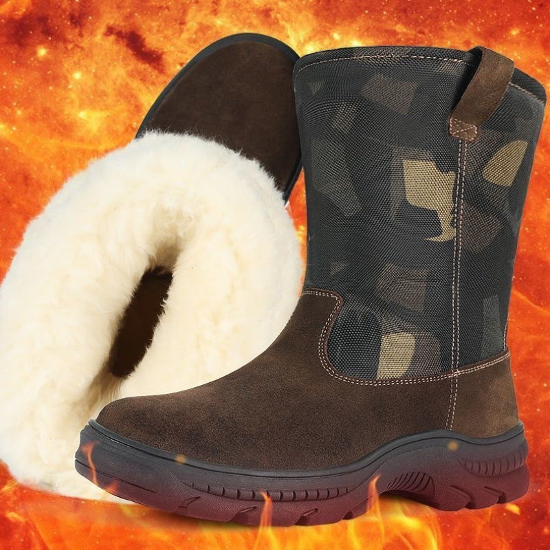 Bottes de neige montantes pour hommes avec fourrure et coton