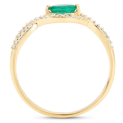 Bague de fiançailles en or jaune 14K avec émeraude zambienne de 0,32 carat et diamants